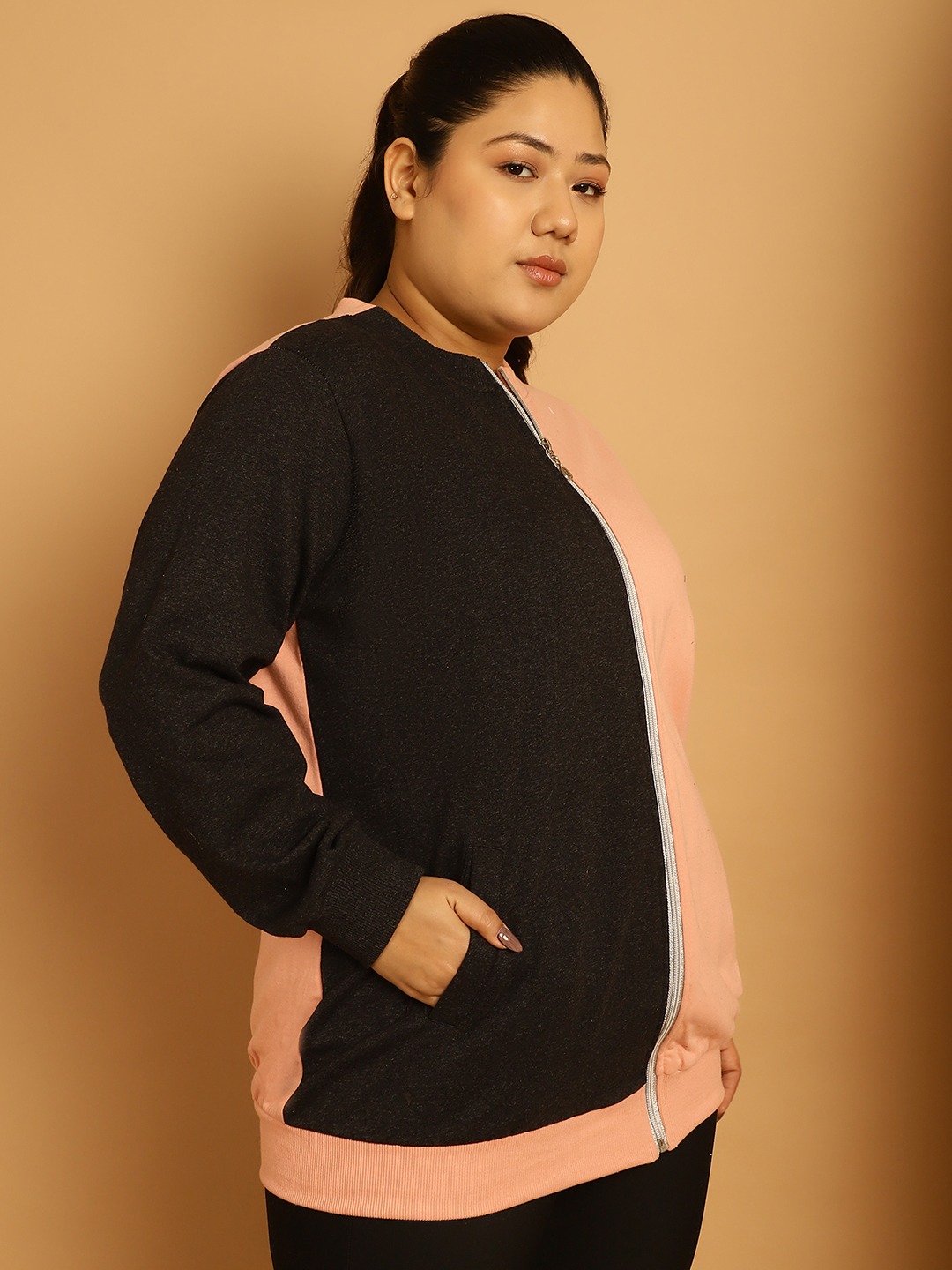 Women's Plus Size Pink & Charcoal Grey Color Block Jacket
