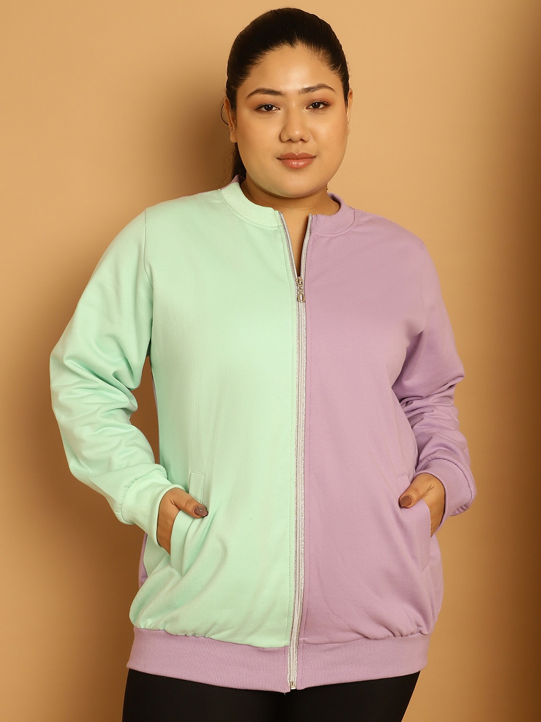 Plus size outlet color block windbreaker