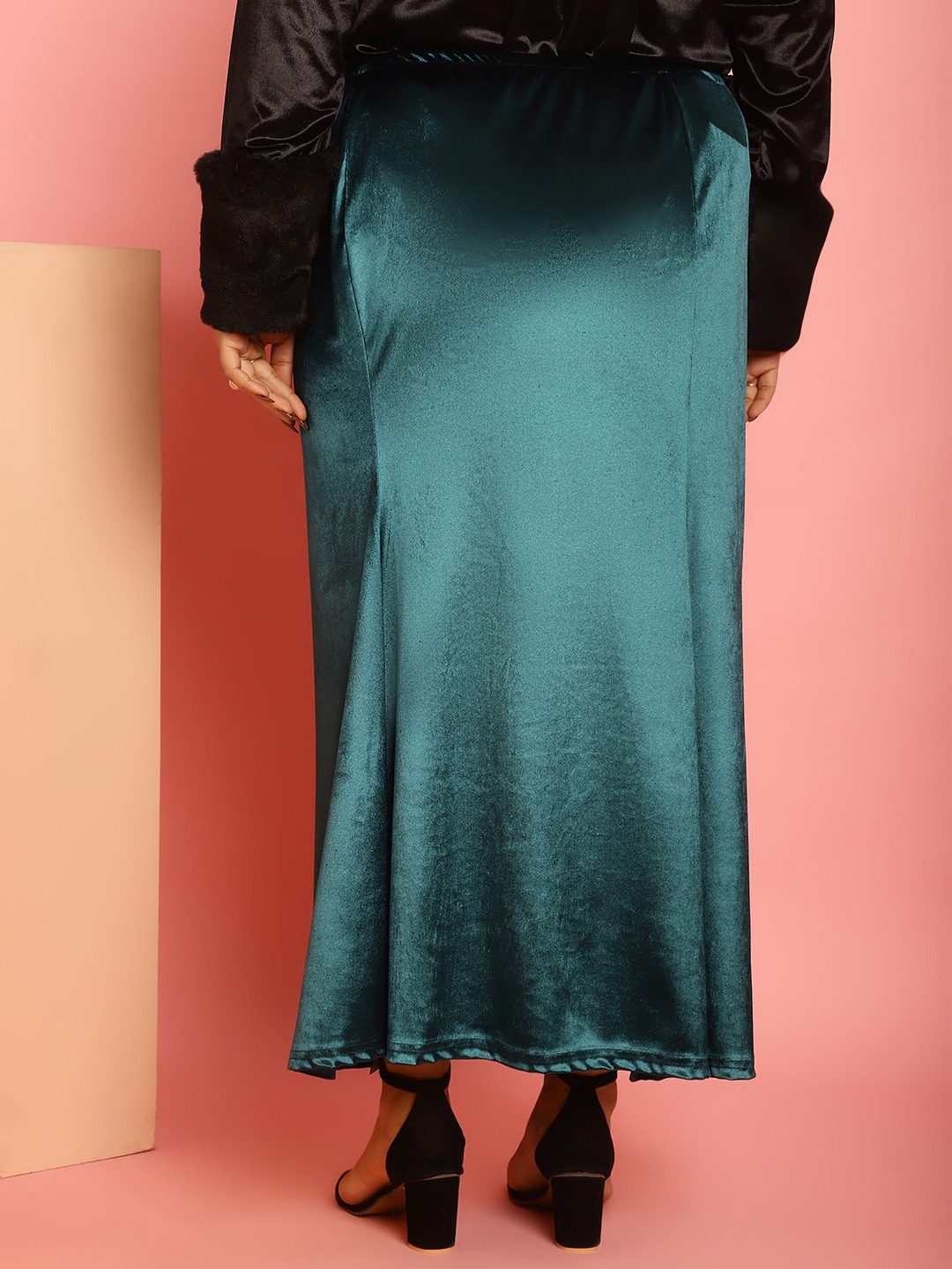 Women's Plus Size Green Solid Color Velvet Party Wear Mermaid Skirt