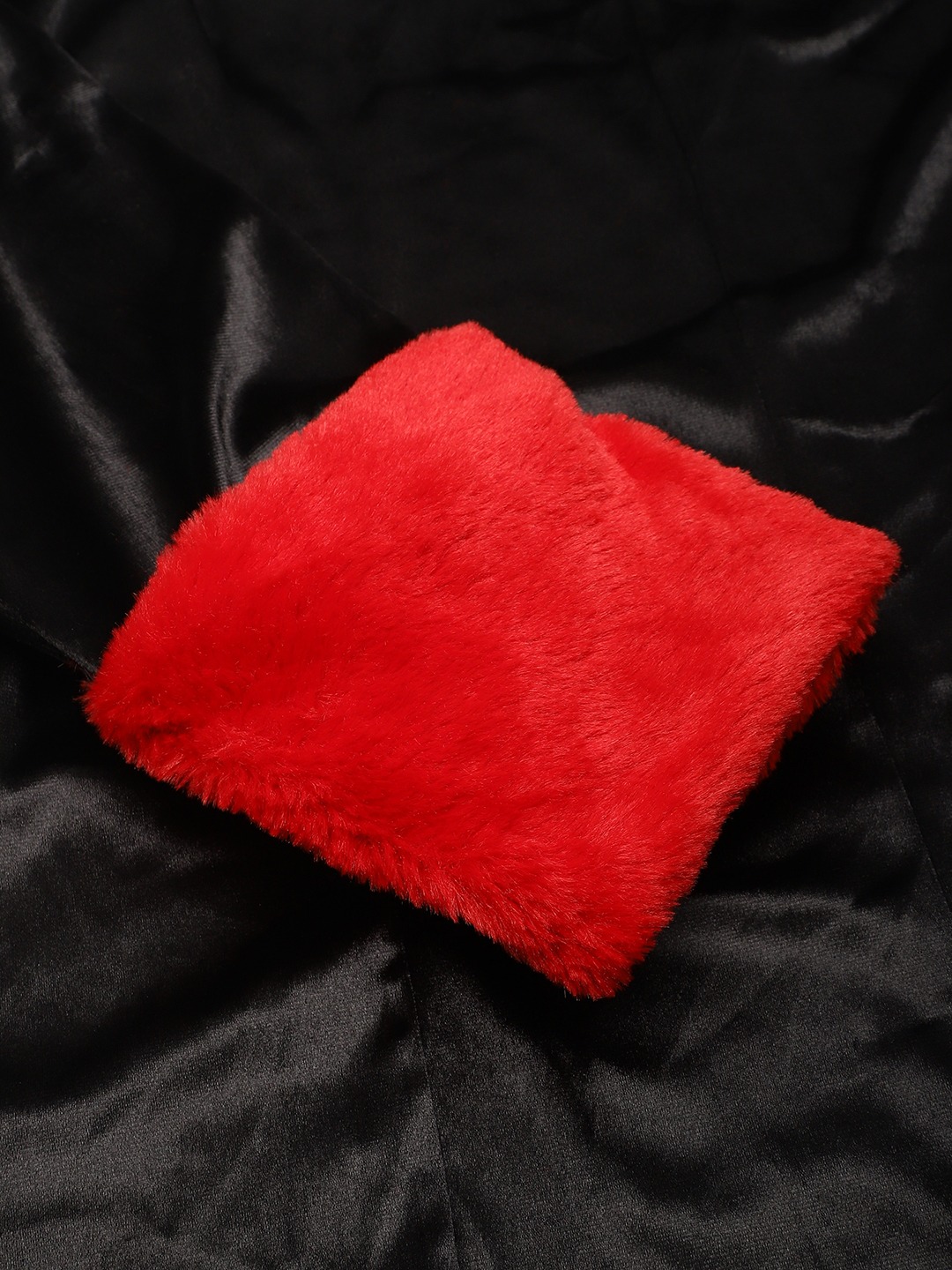 Women's Plus Size Red Solid Color Velvet Top with faux fur at cuff