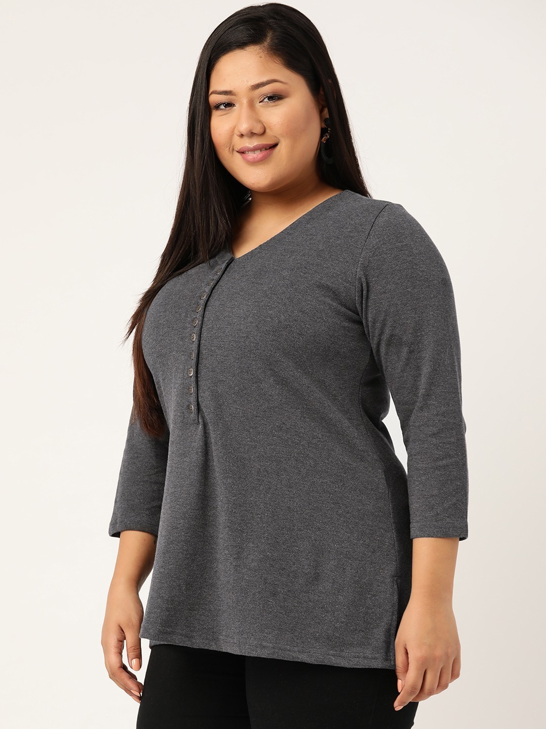 Women's Plus Size Charcoal grey solid T-shirt