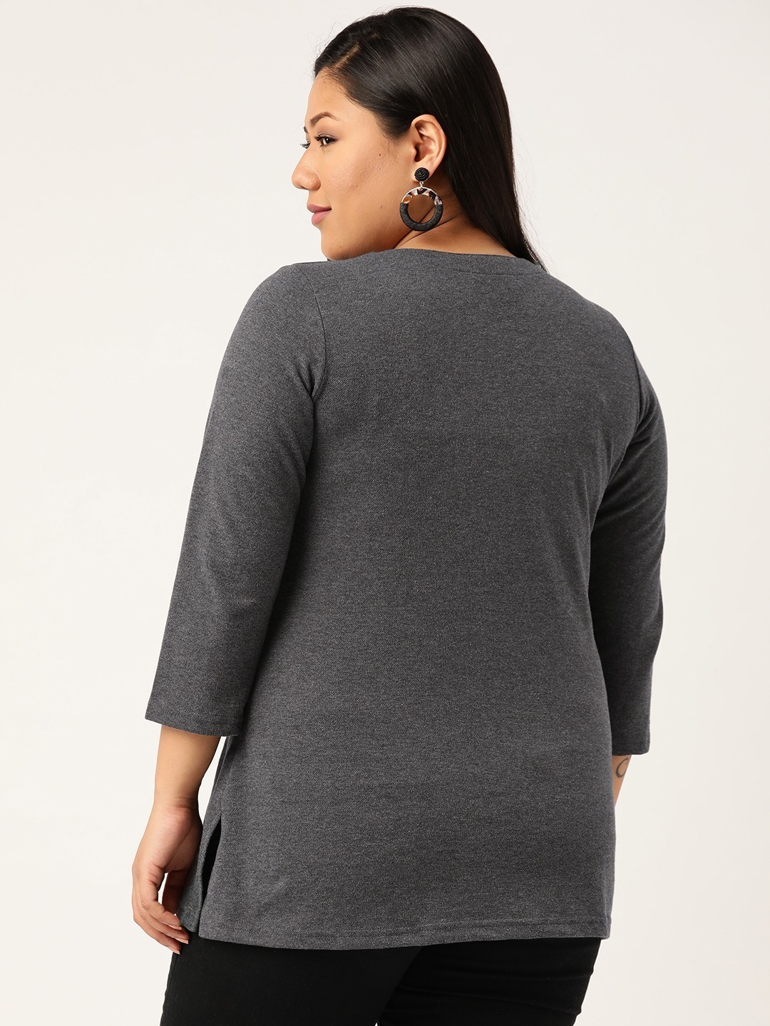 Women's Plus Size Charcoal grey solid T-shirt