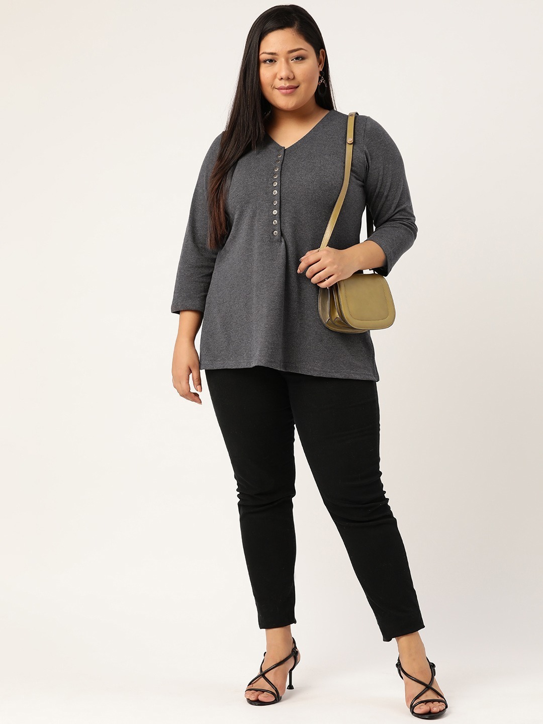 Women's Plus Size Charcoal grey solid T-shirt