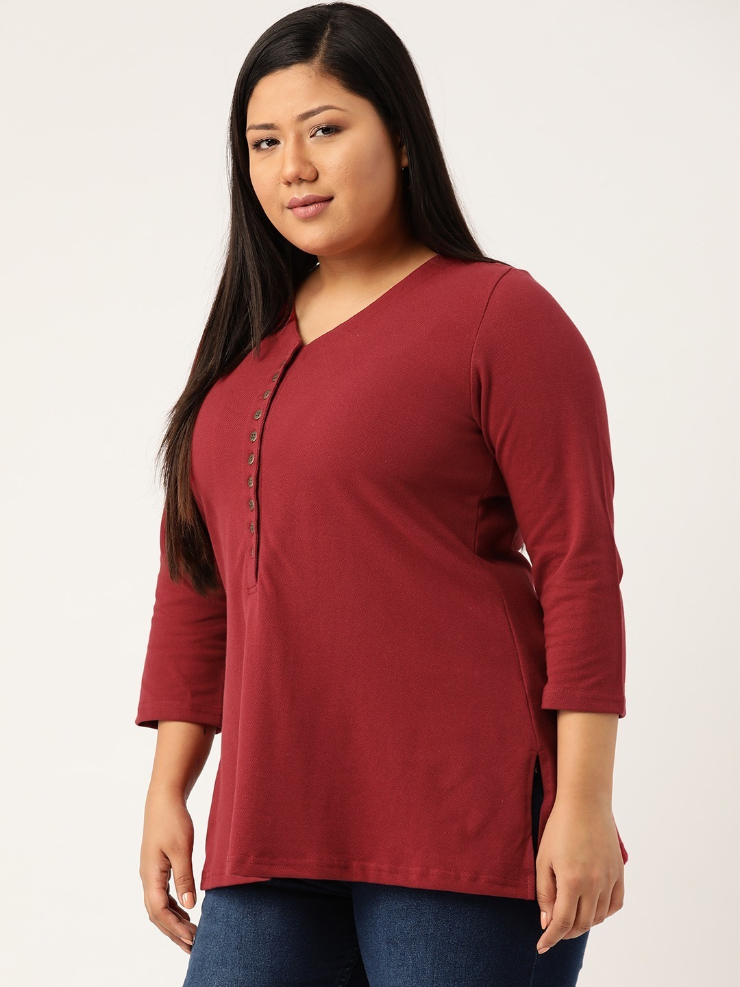 Women's Plus Size Maroon solid knitted A-line top