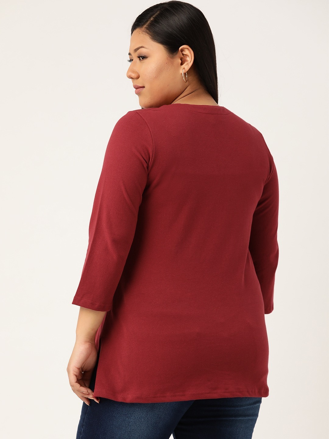 Women's Plus Size Maroon solid knitted A-line top