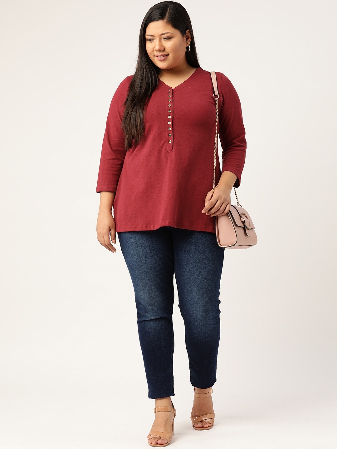 Women's Plus Size Maroon solid knitted A-line top