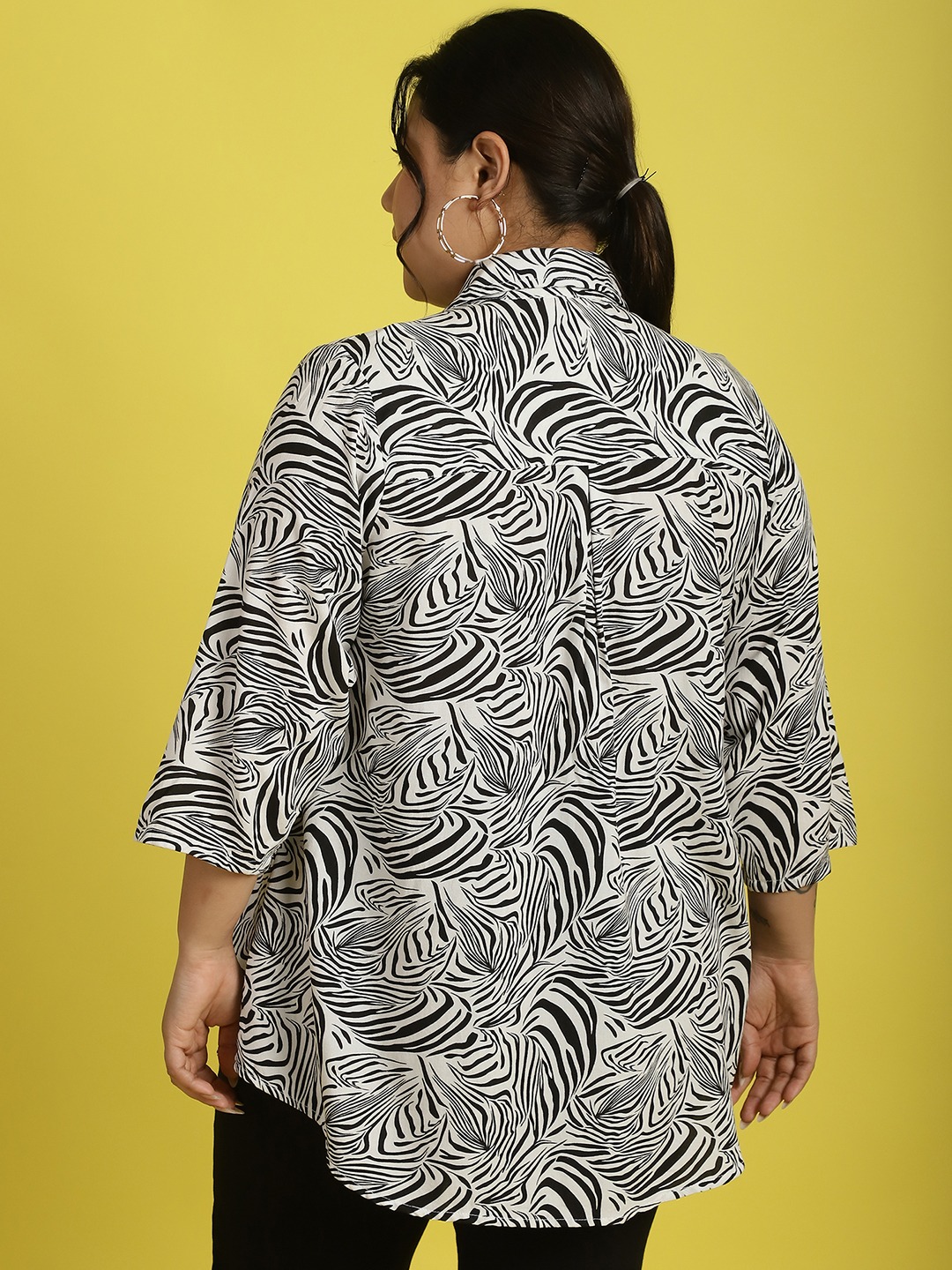 Women's Plus Size Black & White Zebra printed casual shirt