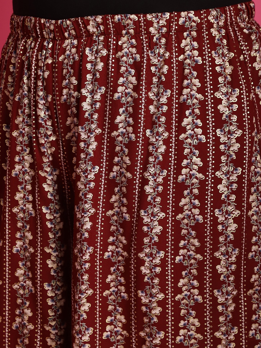 Women's Plus Size Maroon Beige & Gold floral printed casual Palazzo