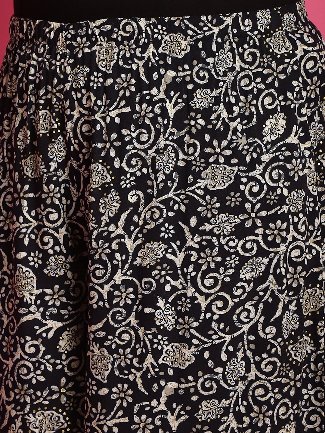 Women's Plus Size Black floral batik printed casual Palazzo
