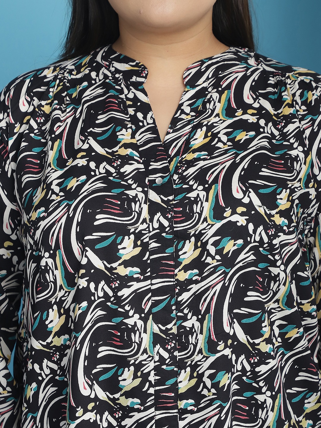 Women's Plus Size Black abstract printed casual top