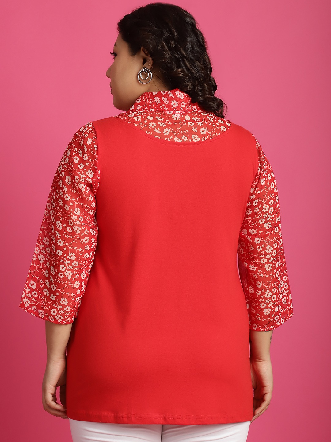 Women's Plus Size Red & White floral printed Top