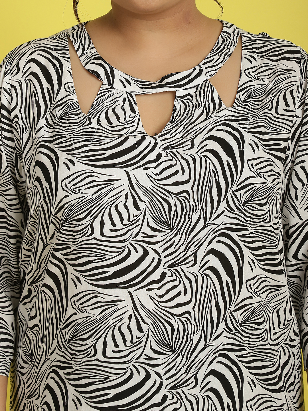 Women's Plus Size Black & White Zebra printed A-Line Midi dress