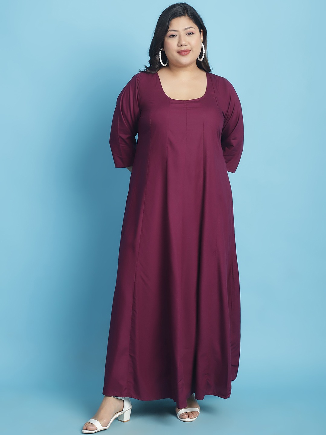 Women's Plus Size Plum solid color A-Line Maxi dress
