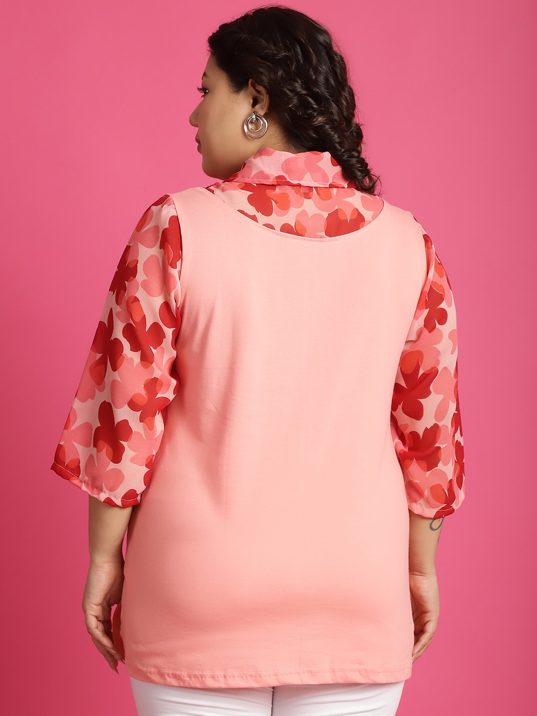 Women's Plus Size Pink Orange & Red floral printed Top