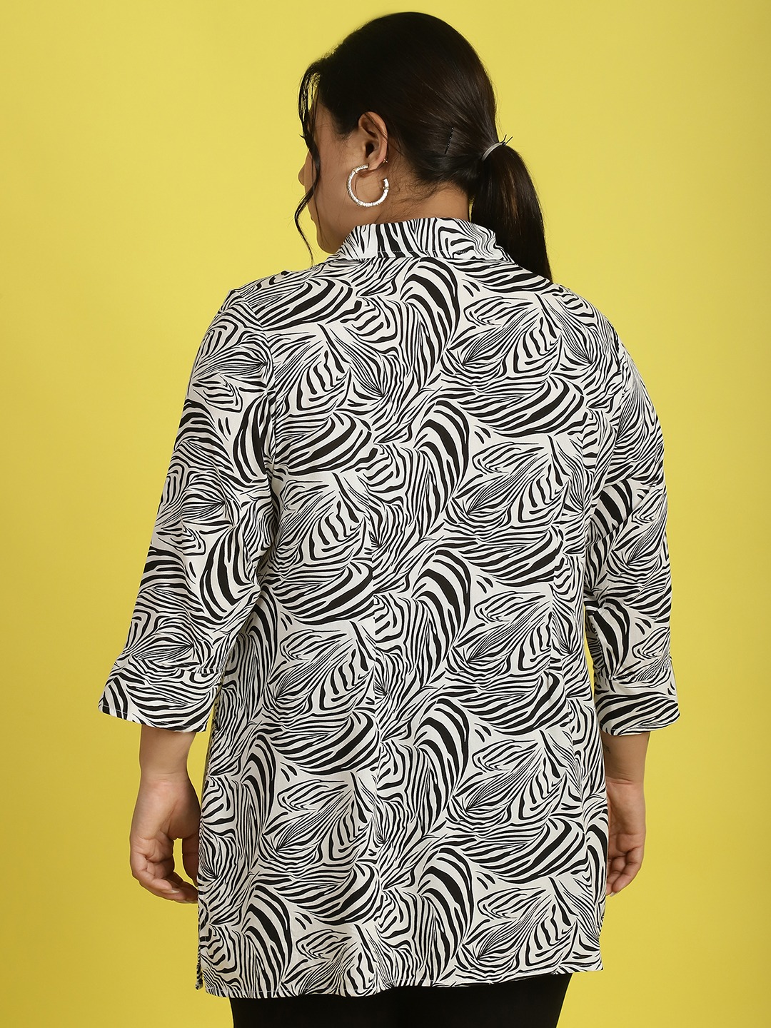Women's Plus Size Black & White Zebra printed sequined longline top