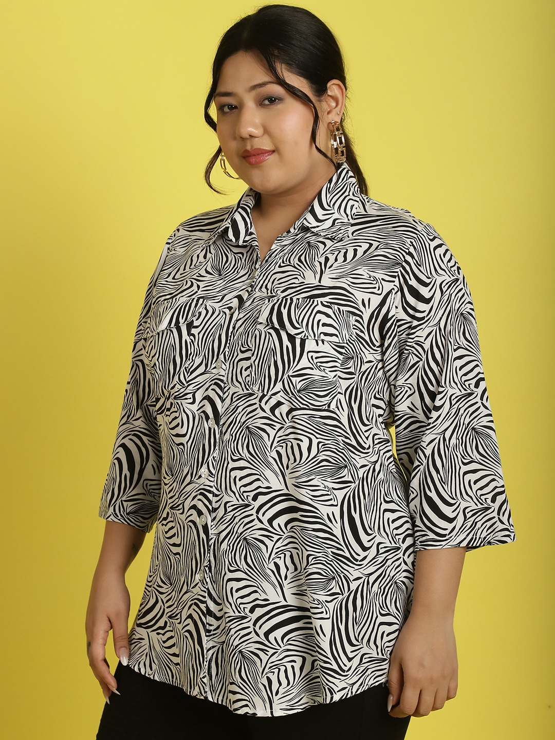 Women's Plus Size Black & White Zebra printed casual shirt