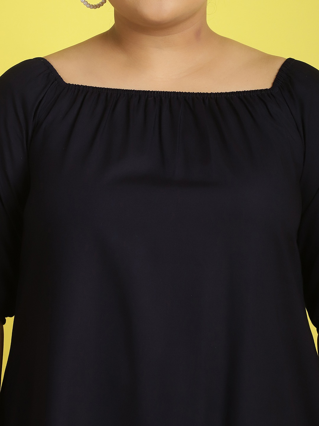Women's Plus Size Navy Blue Solid Color gather A-Line Dress