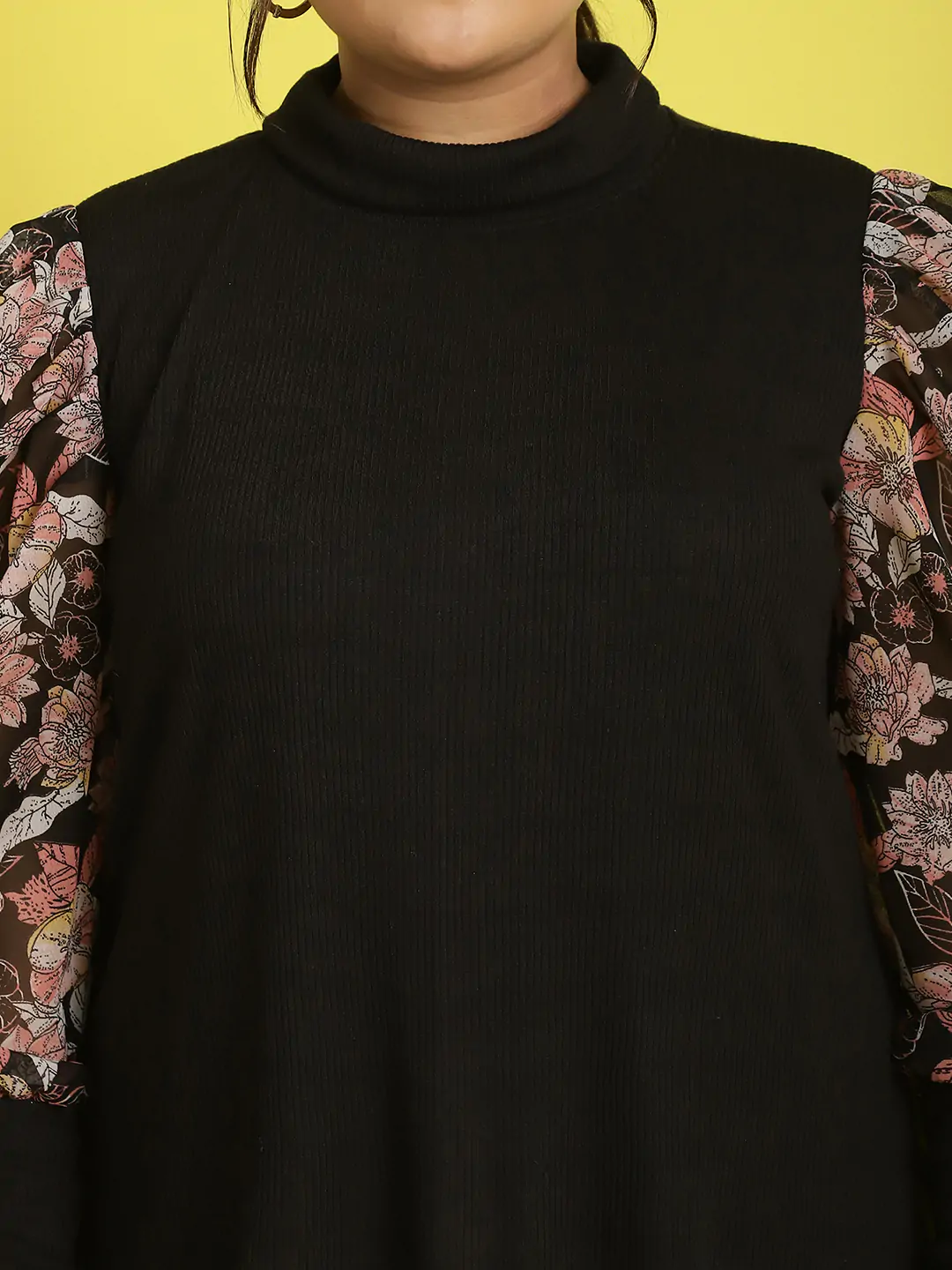 Women's Plus Size Black Pink and White floral Printed Longline Top