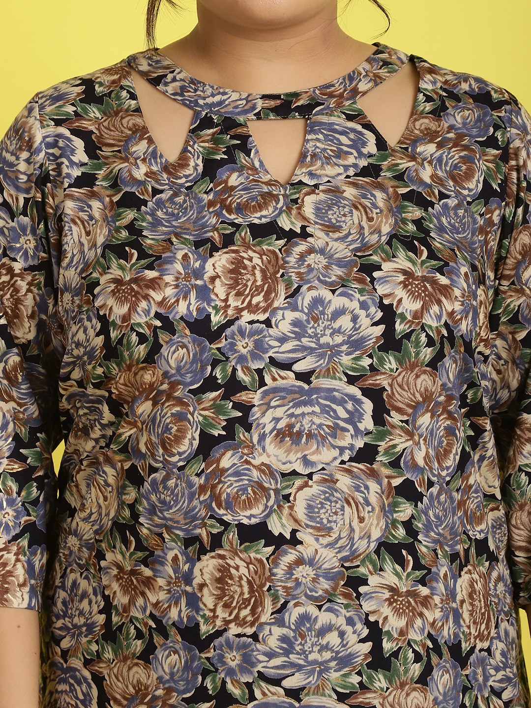 Women's Plus Size Navy Rose floral printed A-Line Midi dress