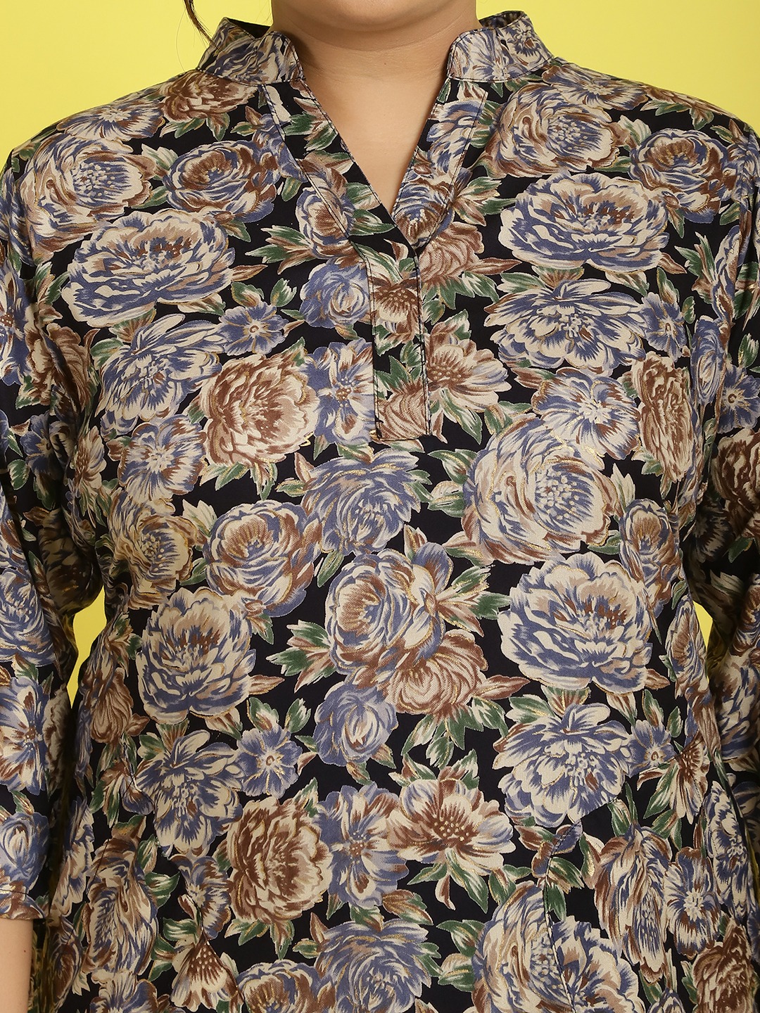 theRebelinme Plus Size Women's Navy Rose floral printed Shirt Midi dress