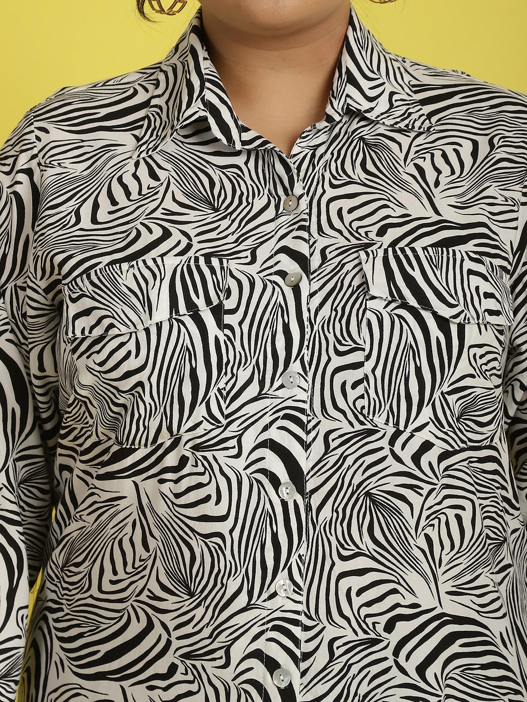 Women's Plus Size Black & White Zebra printed casual shirt