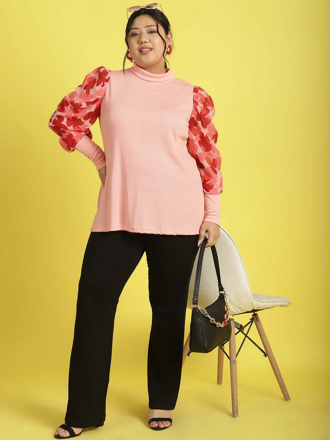 Women's Plus Size Pink Red and Orange floral Printed Longline Top