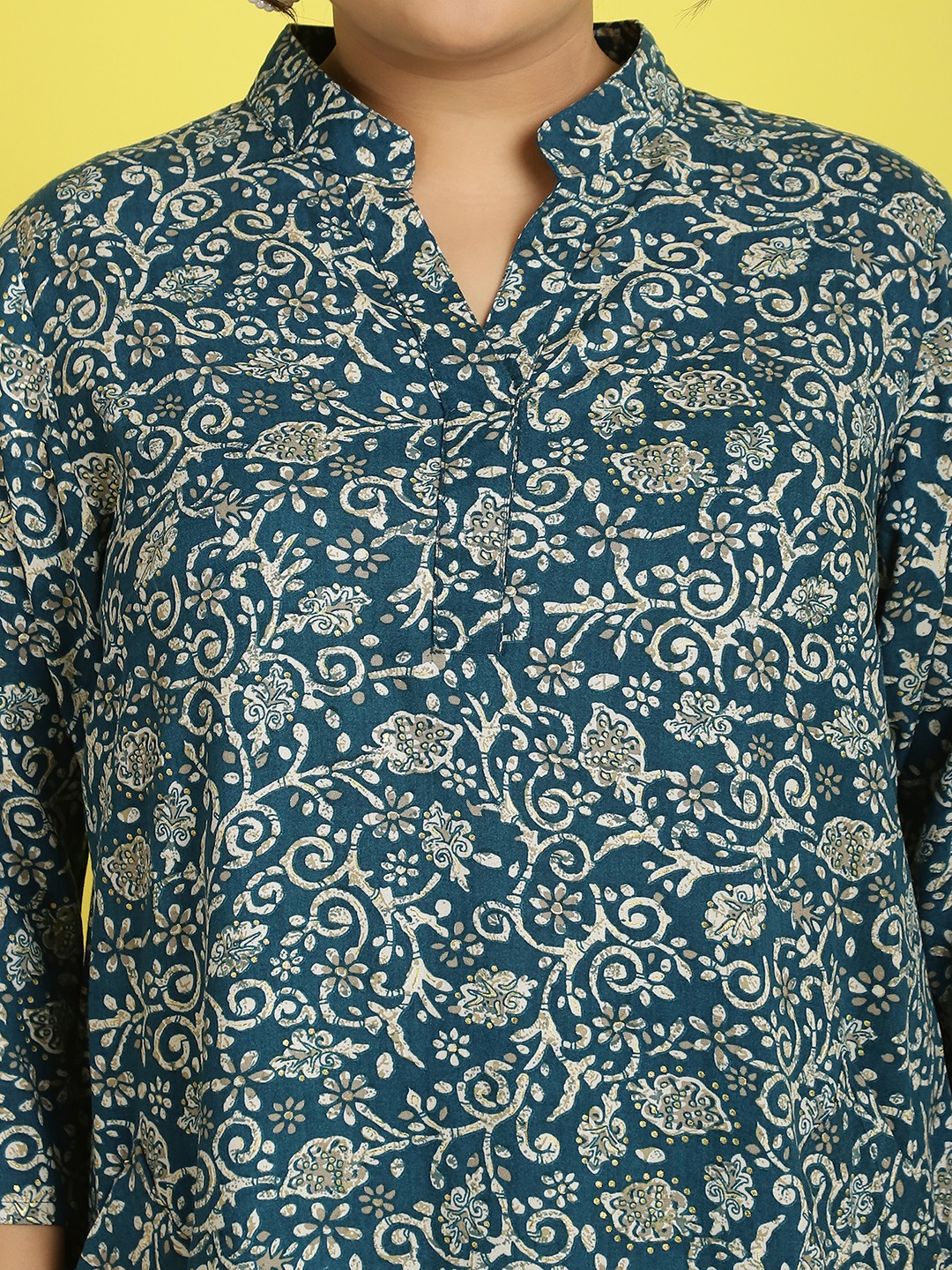 theRebelinme Plus Size Women's Teal floral batik printed Shirt Midi dress