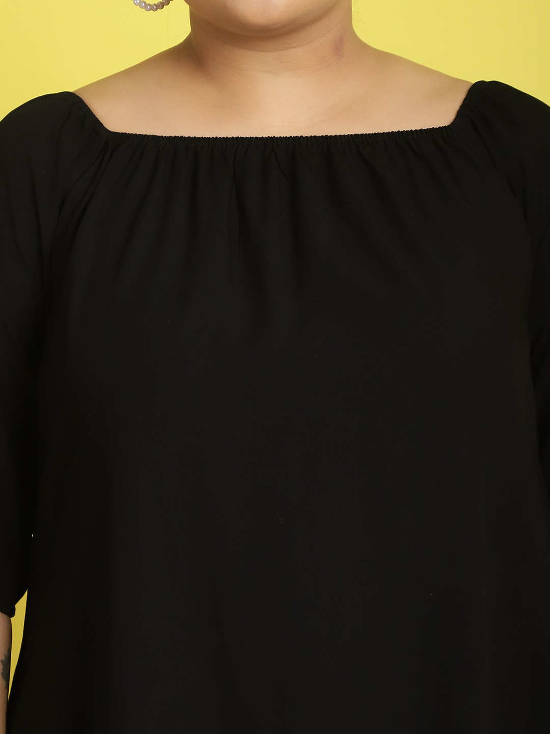 Women's Plus Size Black Solid Color gather A-Line Dress