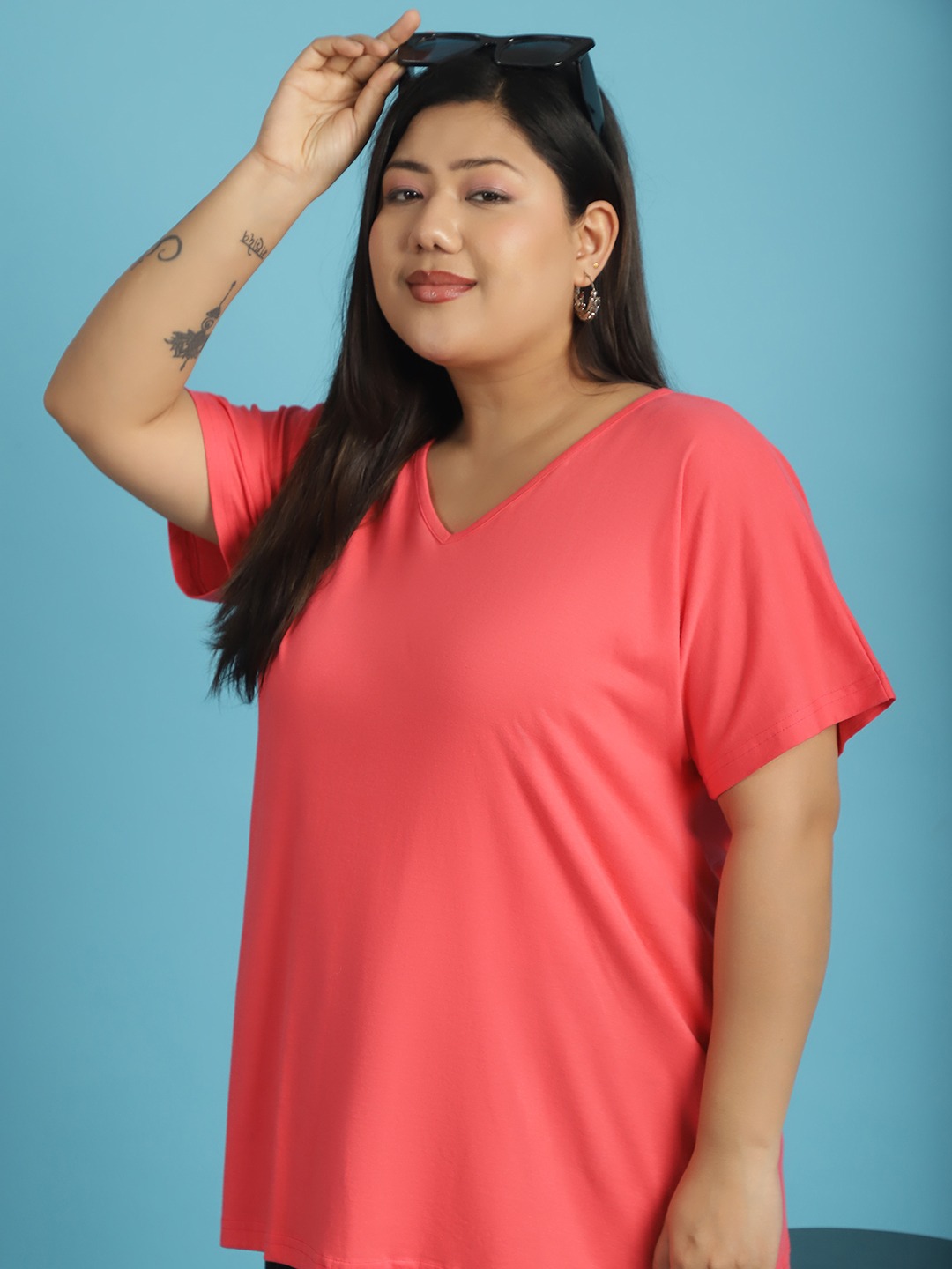 Women's Plus Size Peach solid color cotton knitted T-shirt