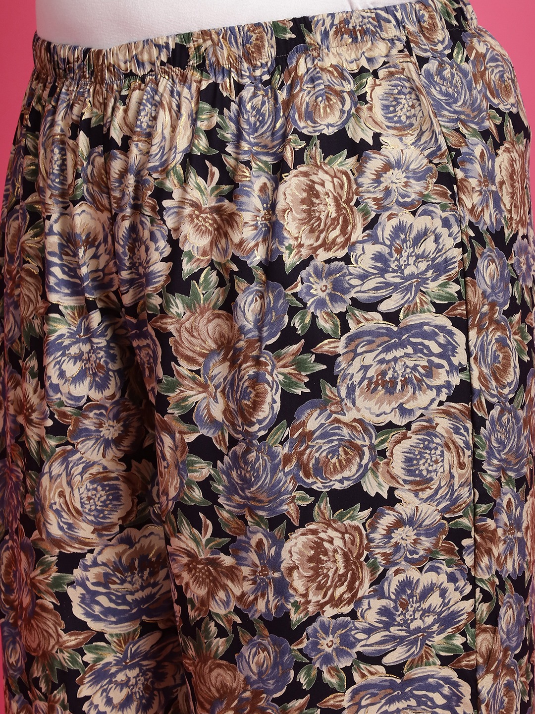 Women's Plus Size Navy Rose floral printed Wide Leg Mid-Rise Palazzo