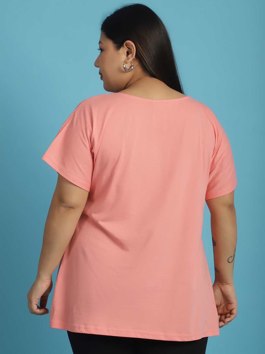Women's Plus Size Dark Peach solid color cotton knitted T-shirt