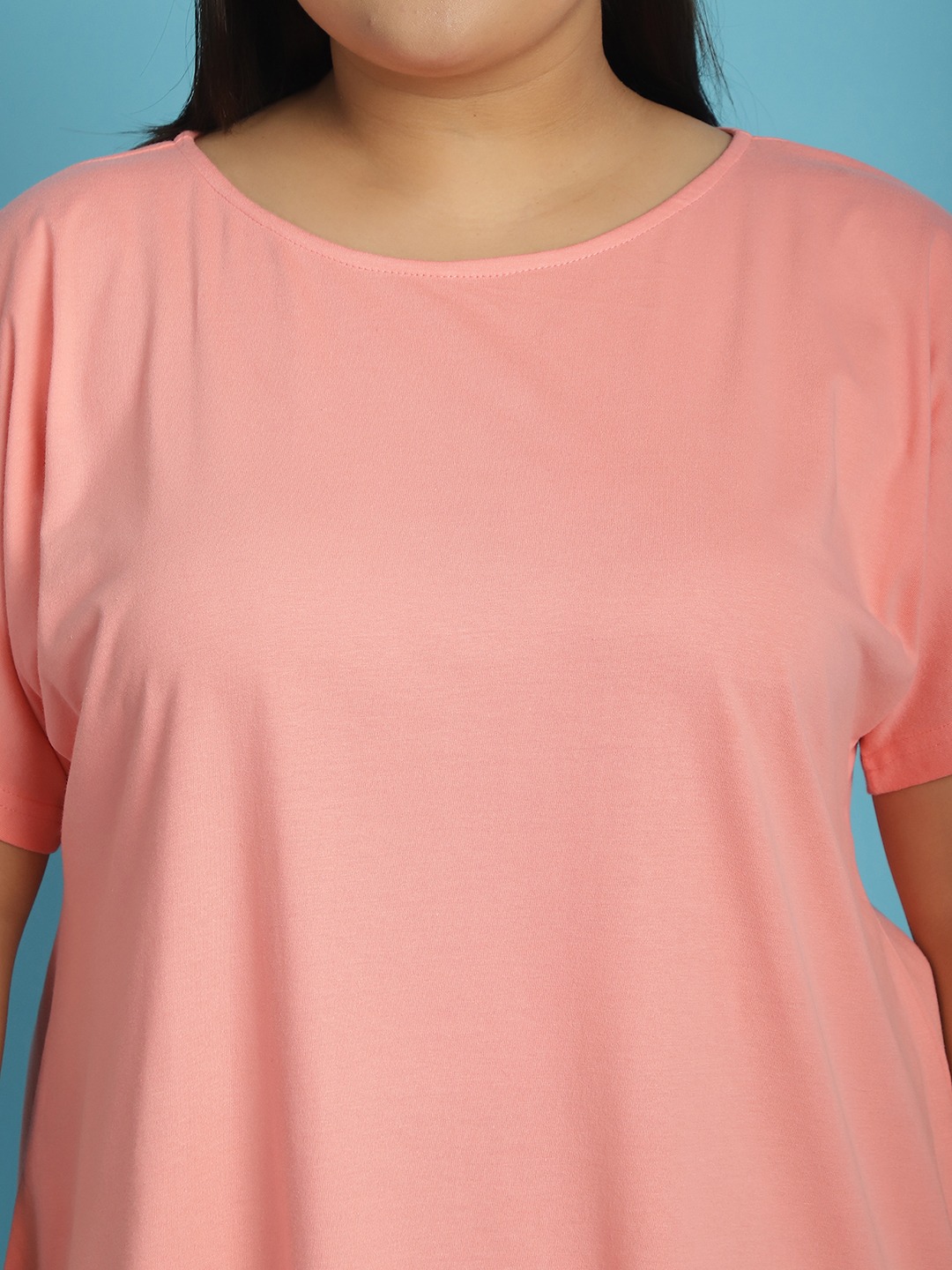 Women's Plus Size Dark Peach solid color cotton knitted T-shirt