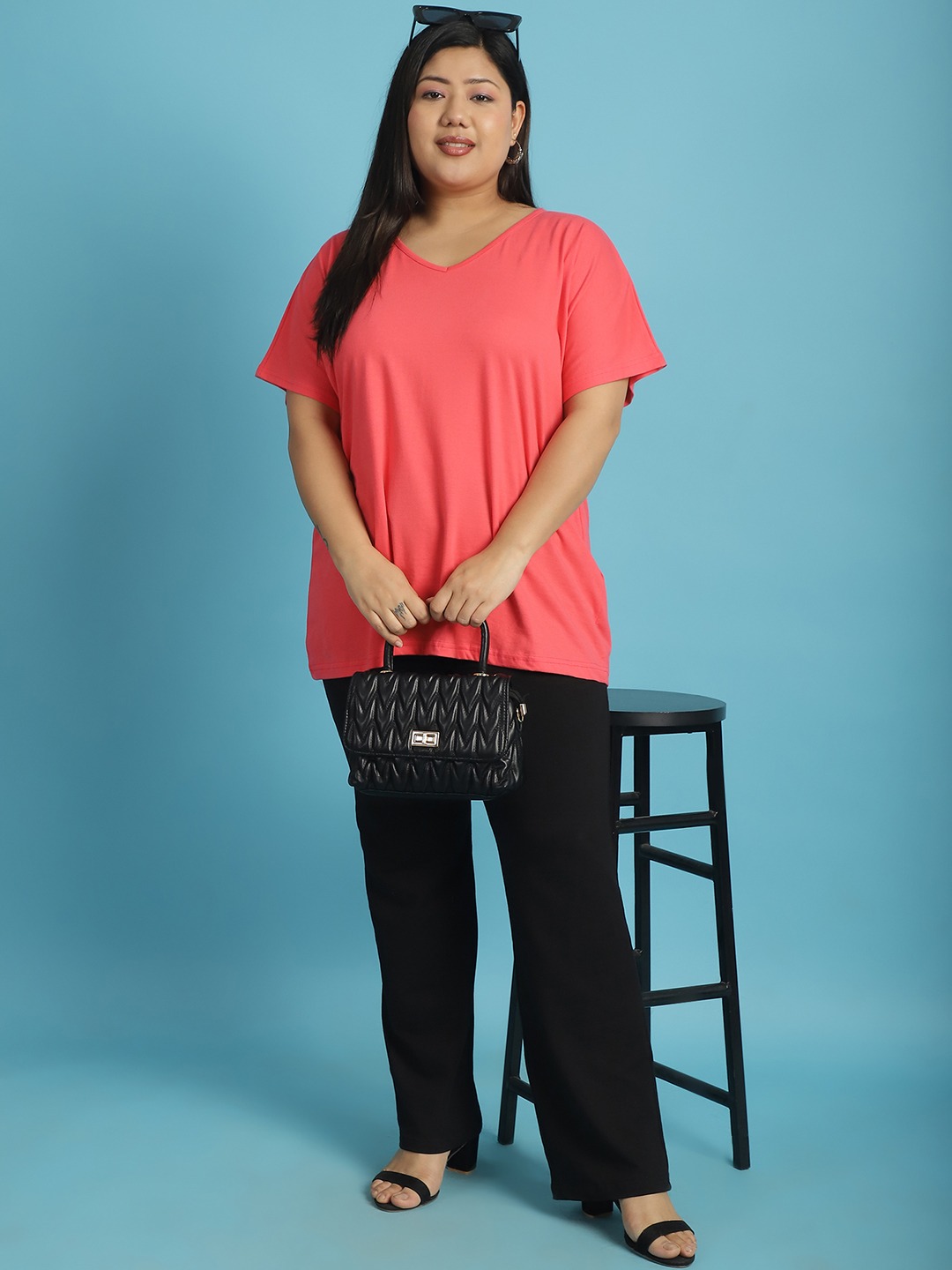 Women's Plus Size Peach solid color cotton knitted T-shirt