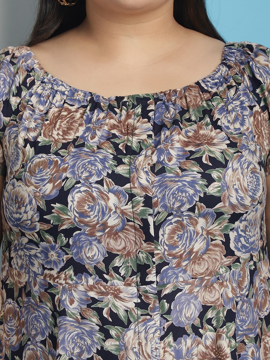 Women's Plus Size Navy Rose floral printed A-Line Maxi dress