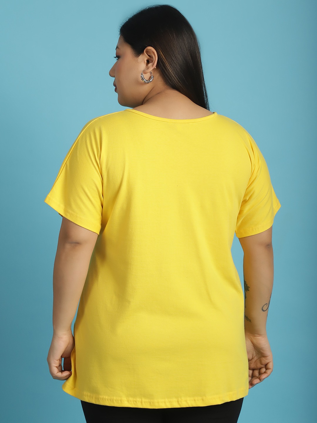 Women's Plus Size Yellow solid color cotton knitted T-shirt