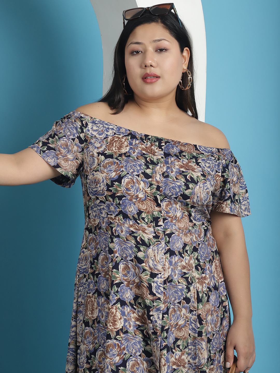 Women's Plus Size Navy Rose floral printed A-Line Maxi dress