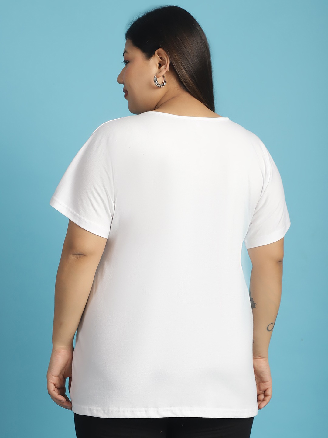 Women's Plus Size White solid color cotton knitted T-shirt