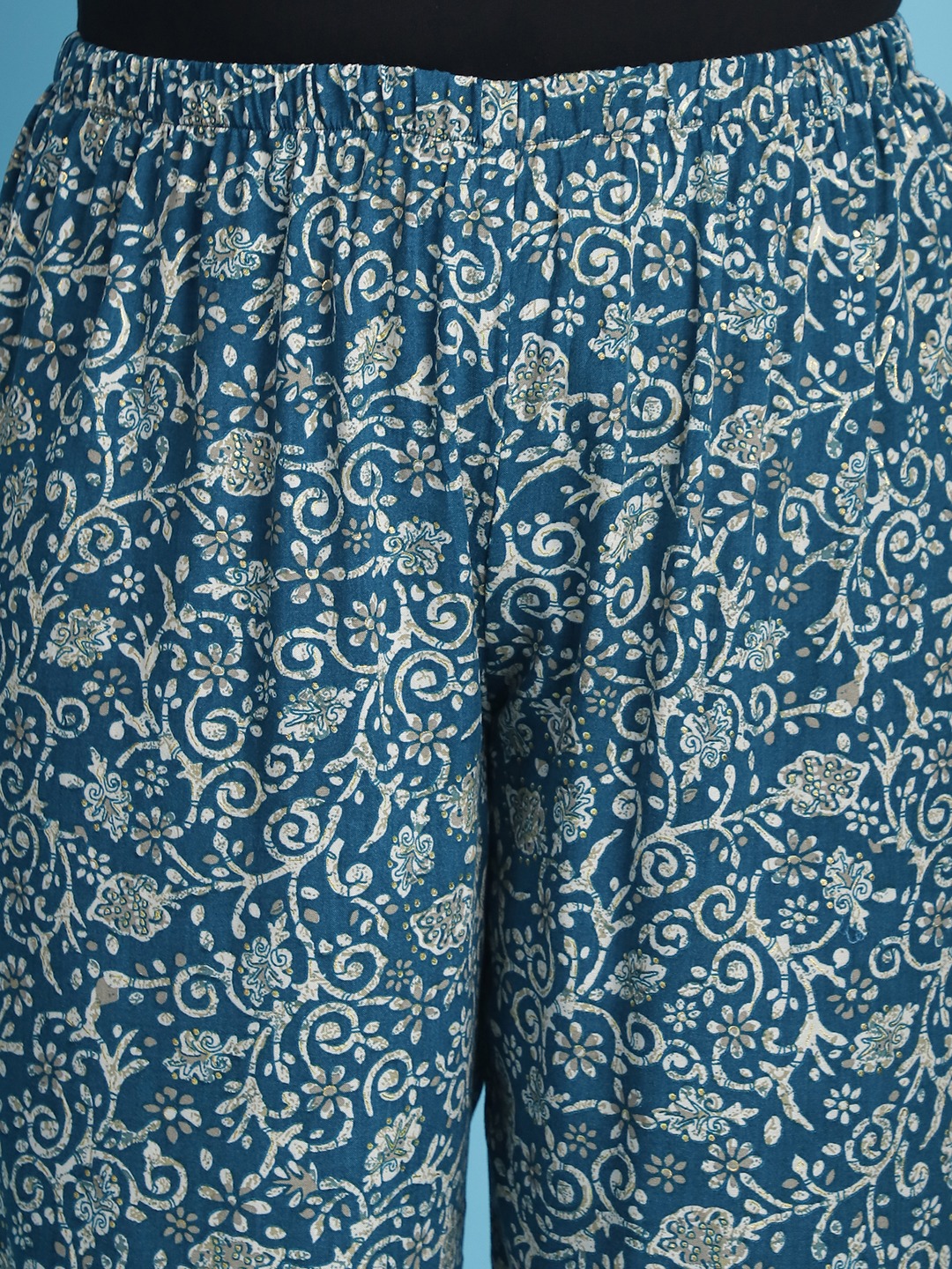 Women's Plus Size Teal floral batik printed Wide Leg Mid-Rise Palazzo