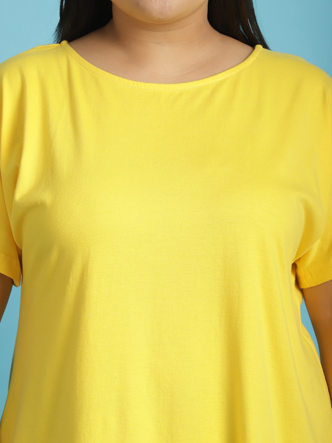 Women's Plus Size Yellow solid color cotton knitted T-shirt