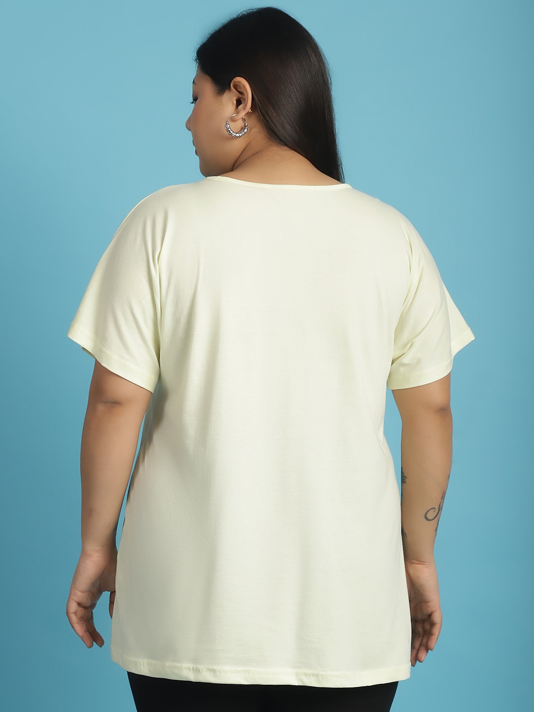Women's Plus Size Pale Yellow solid color cotton knitted T-shirt