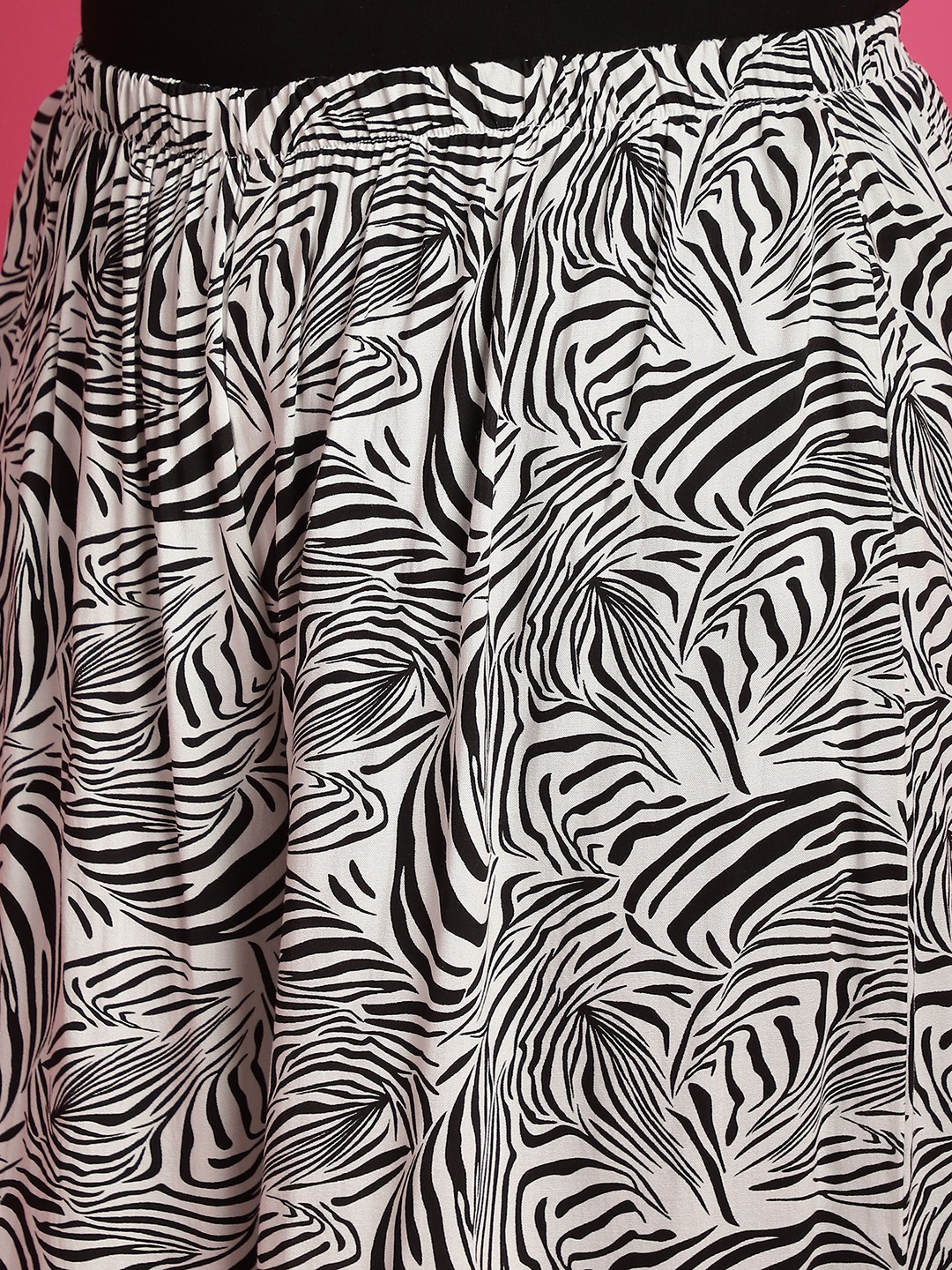 Women's Plus Size Black & White Zebra printed Wide Leg Mid-Rise Palazzo