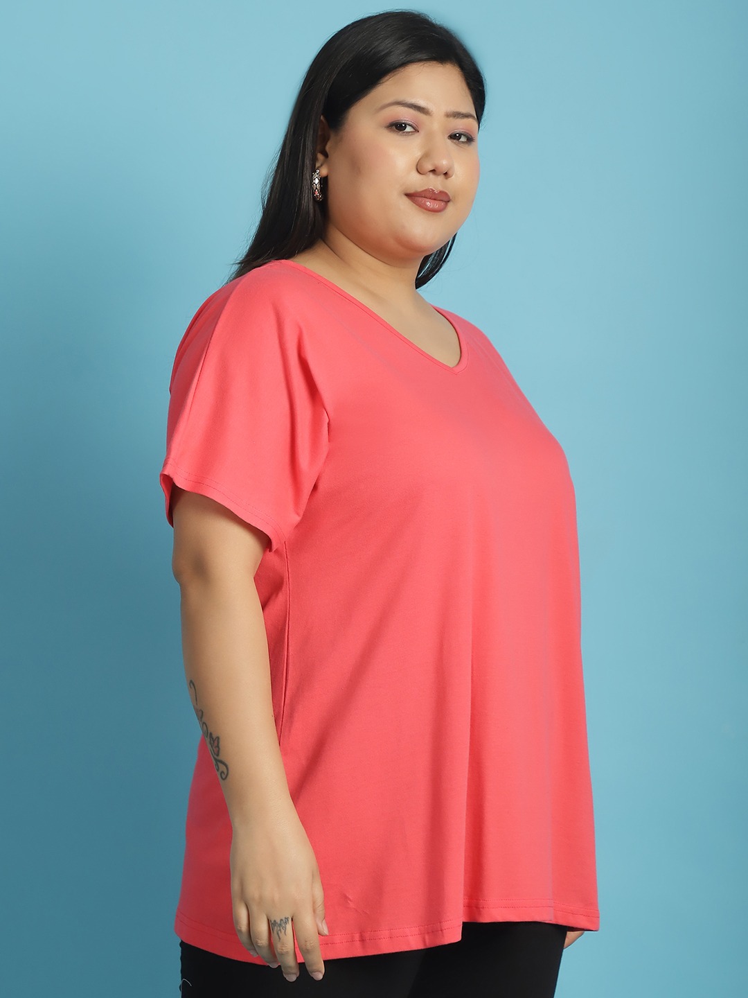 Women's Plus Size Peach solid color cotton knitted T-shirt