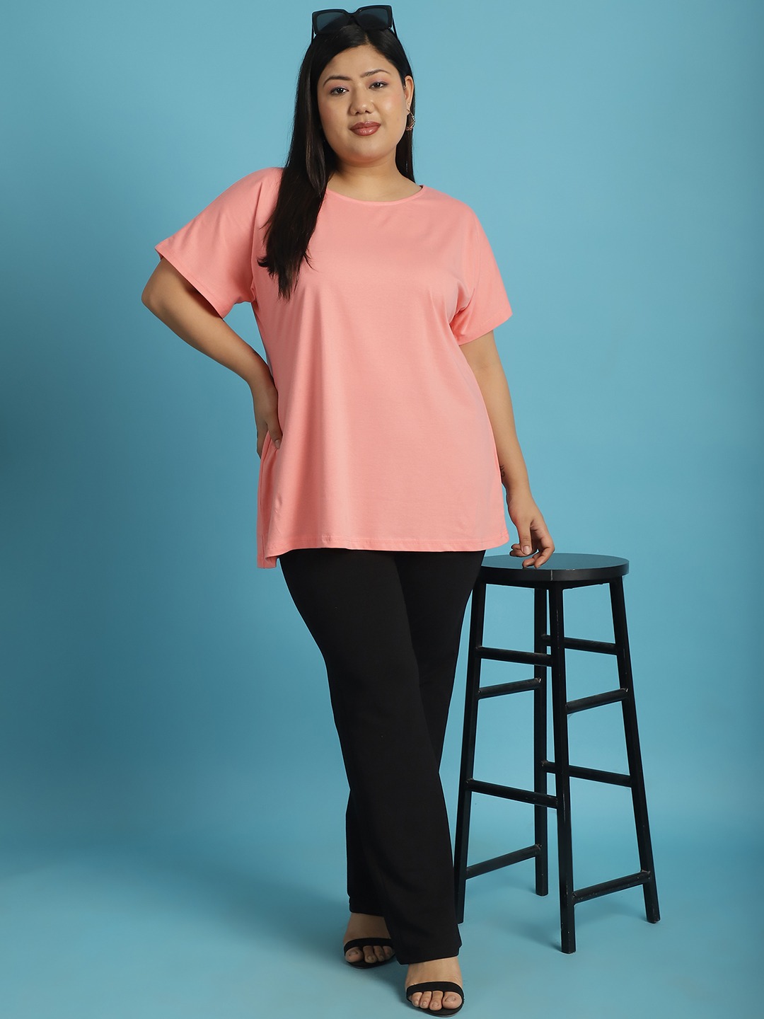 Women's Plus Size Dark Peach solid color cotton knitted T-shirt