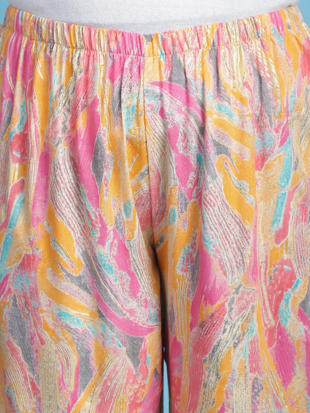 Women's Plus Size Pink Gold Foil printed Wide Leg Mid-Rise Palazzo