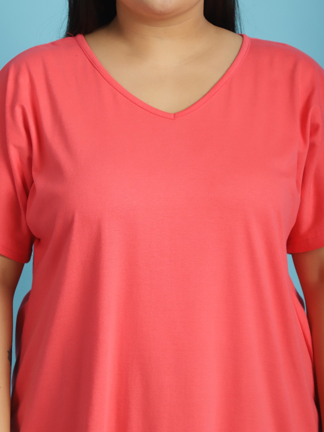 Women's Plus Size Peach solid color cotton knitted T-shirt