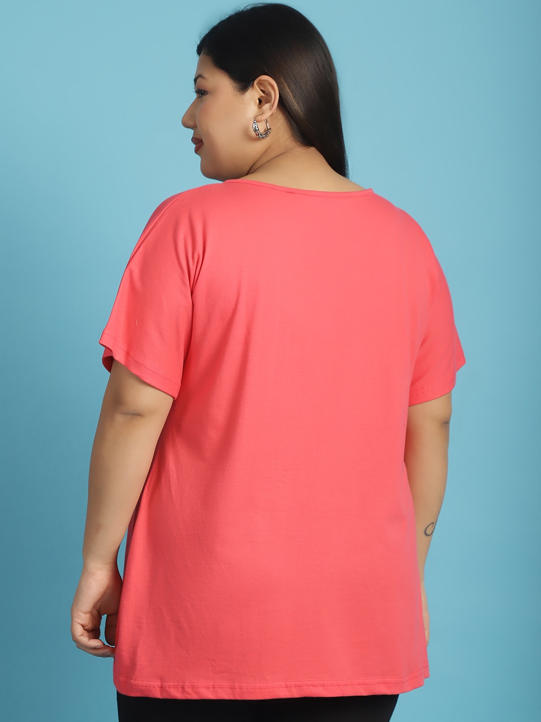 Women's Plus Size Peach solid color cotton knitted T-shirt