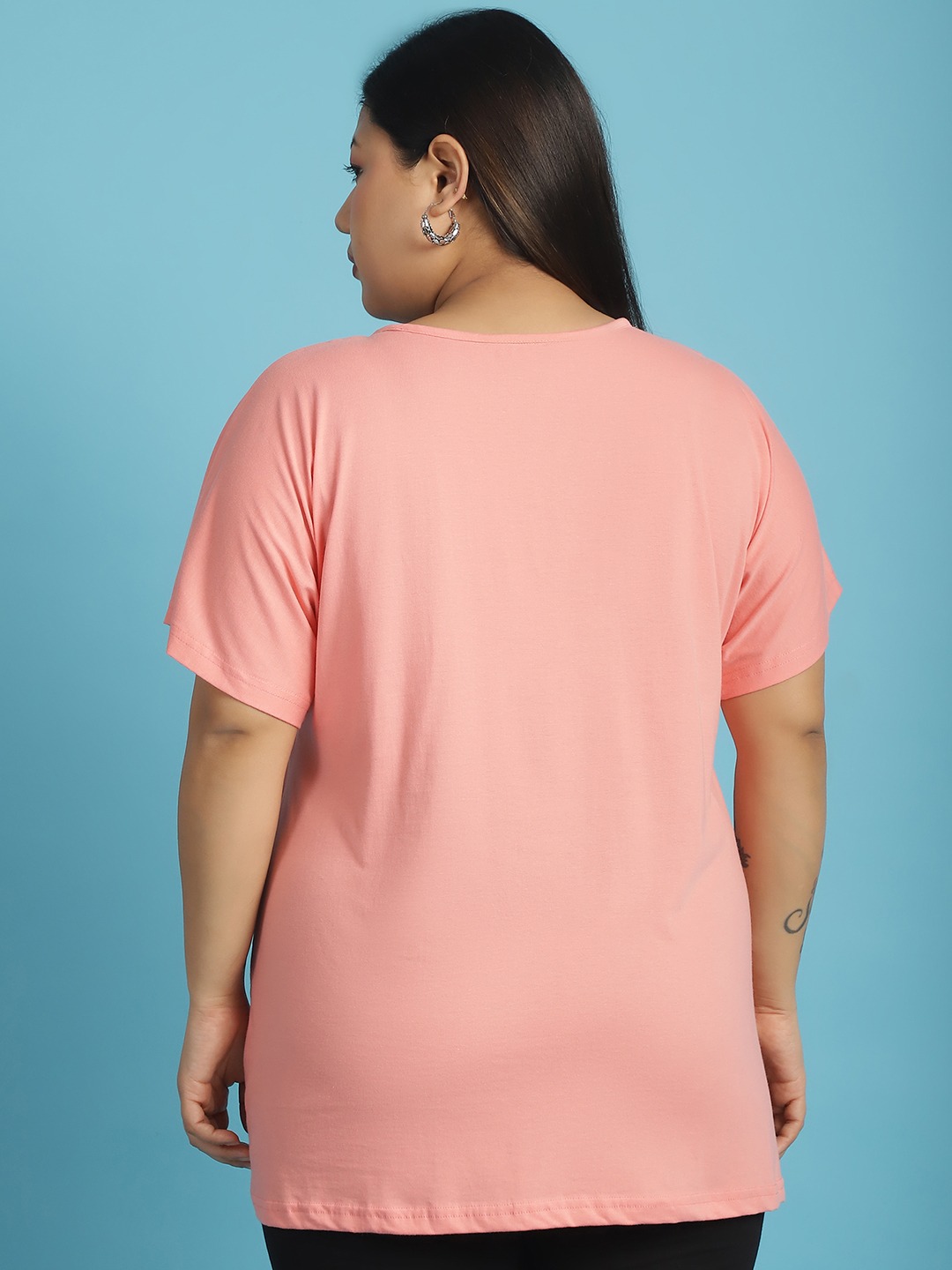 Women's Plus Size Dark Peach solid color cotton knitted T-shirt