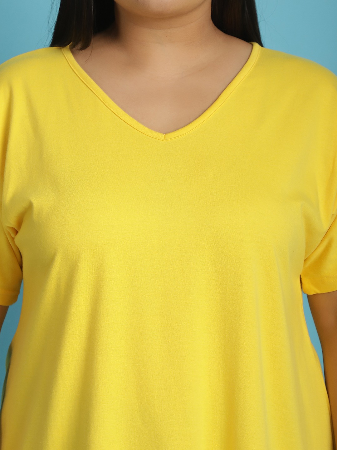 Women's Plus Size Yellow solid color cotton knitted T-shirt