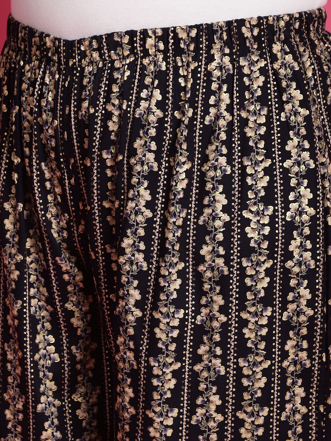Women's Plus Size Navy Gold floral printed Wide Leg Mid-Rise Palazzo