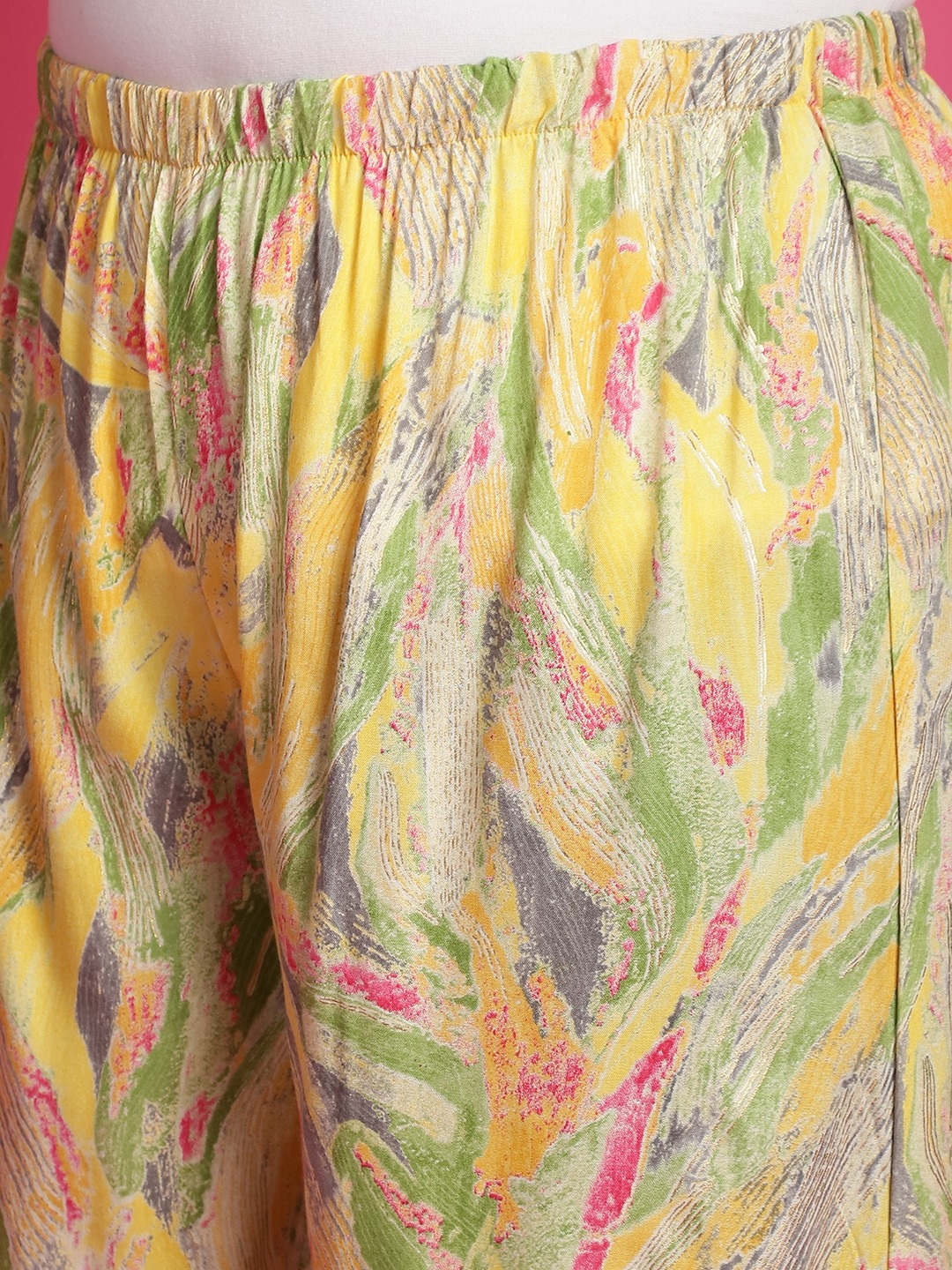 Women's Plus Size Yellow Gold Foil printed Wide Leg Mid-Rise Palazzo